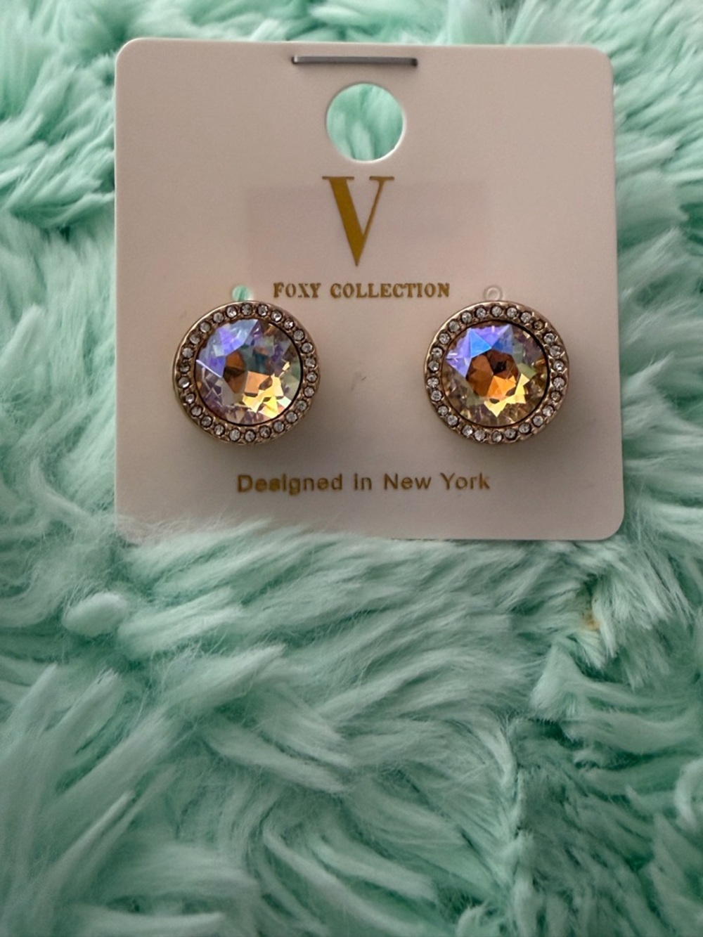 Gold Iridescent Crystal Stud Earrings